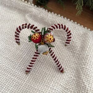 Set of 7- Cost Plus World Market Candy Cane Ornament - Red and Silver